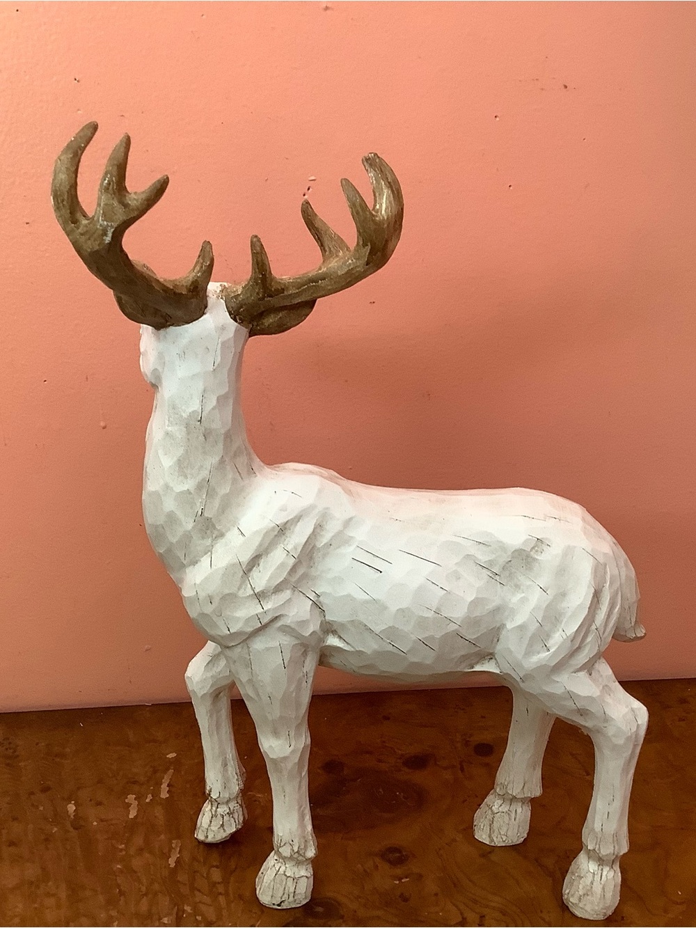 Vintage Faux Wood Carved White Deer Figurine Stag Reindeer Rustic Christmas 14” - Picture 5 of 13